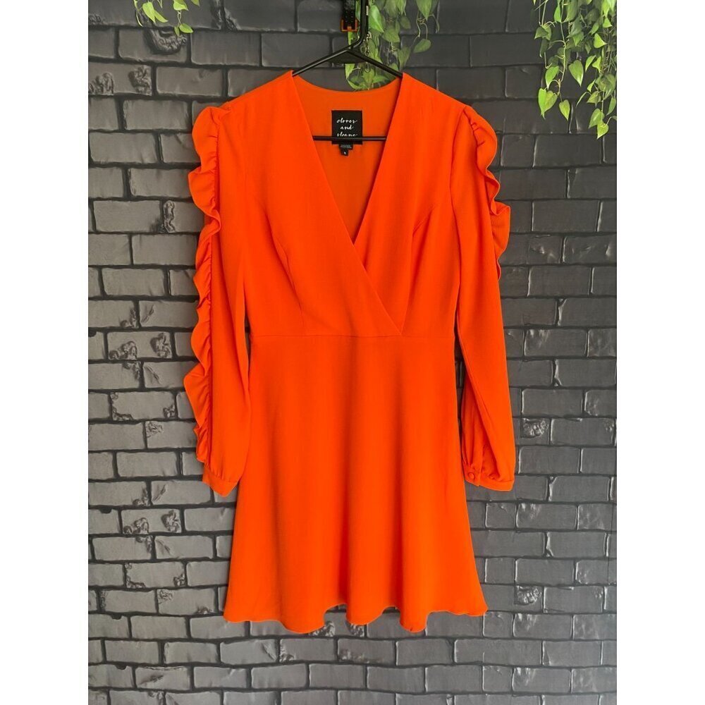 Clover And Stone Bright Tangerine Flirty Ruffle Sleeve Party Dress S - Picture 2 of 7